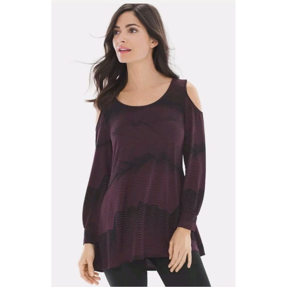 Soma Cold Shoulder Tunic Agile Lines Merlot Red Size M Chevron pockets a line